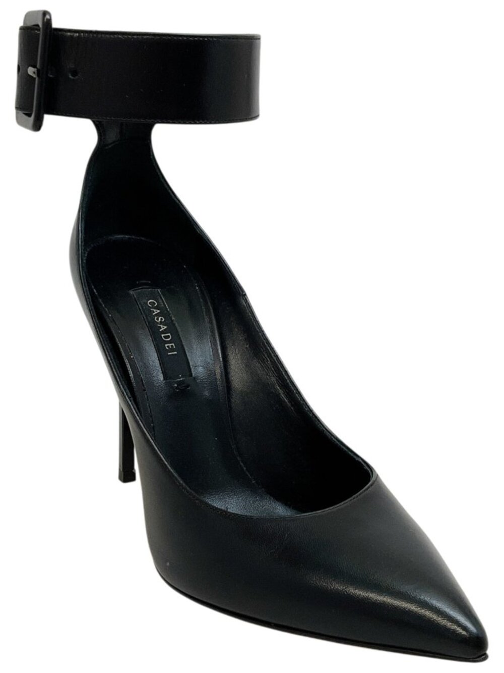 Casadei Black Leather Ankle Strap Blade Pumps